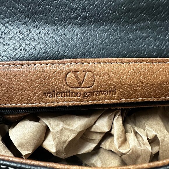 Vintage Valentino Garavani Crossbody Shoulder Bag Black Brown Leather Italy - Picture 2 of 16